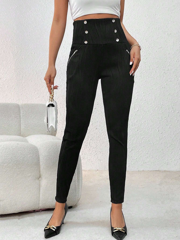 Prive Pantalones Largos De Botonadura Doble Para Mujer