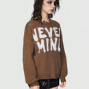 ROMWE Grunge Punk Sudadera Con Estampado De Palabra, Cuello Deshilachado, Hombros Caidos Y Diseno De Jersey
