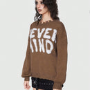 ROMWE Grunge Punk Sudadera Con Estampado De Palabra, Cuello Deshilachado, Hombros Caidos Y Diseno De Jersey