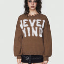 ROMWE Grunge Punk Sudadera Con Estampado De Palabra, Cuello Deshilachado, Hombros Caidos Y Diseno De Jersey