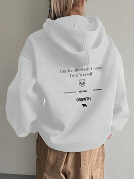 Dazy sudadera con capucha minimalista con estampado de letras para mujer, uso casual diario