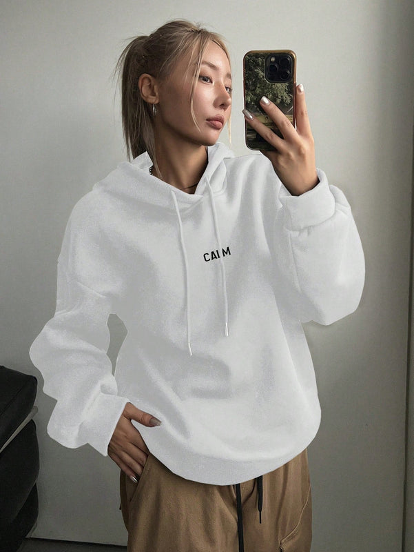 Dazy sudadera con capucha minimalista con estampado de letras para mujer, uso casual diario