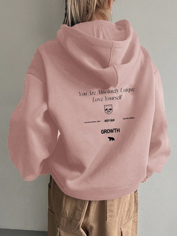 Dazy sudadera con capucha minimalista con estampado de letras para mujer, uso casual diario