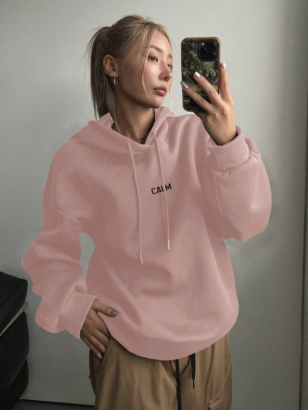 Dazy sudadera con capucha minimalista con estampado de letras para mujer, uso casual diario