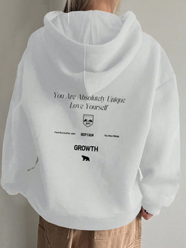 Dazy sudadera con capucha minimalista con estampado de letras para mujer, uso casual diario