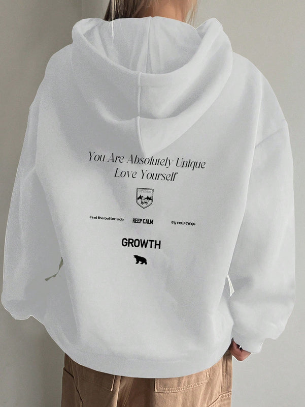 Dazy sudadera con capucha minimalista con estampado de letras para mujer, uso casual diario