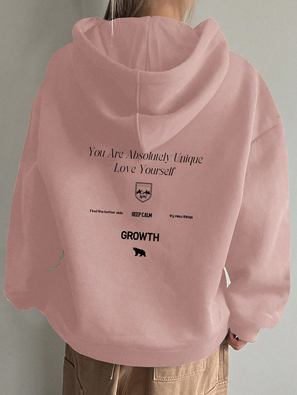 Dazy sudadera con capucha minimalista con estampado de letras para mujer, uso casual diario