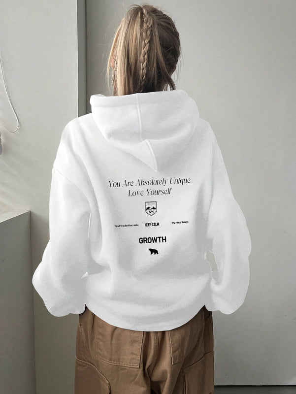 Dazy sudadera con capucha minimalista con estampado de letras para mujer, uso casual diario