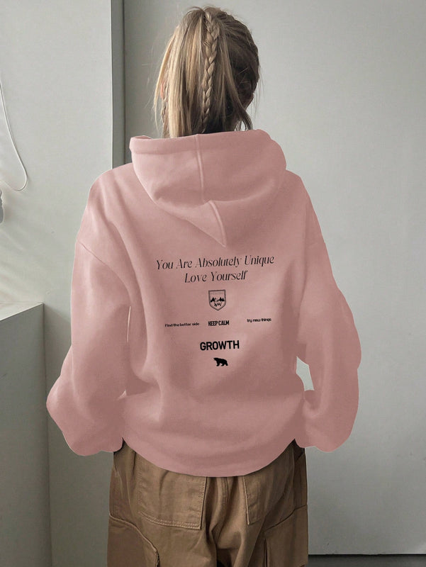 Dazy sudadera con capucha minimalista con estampado de letras para mujer, uso casual diario