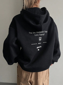 Dazy sudadera con capucha minimalista con estampado de letras para mujer, uso casual diario