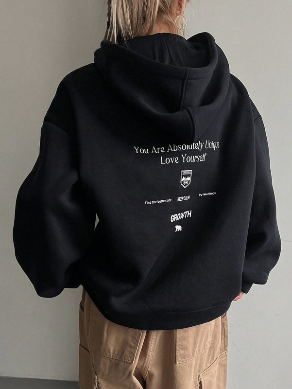 Dazy sudadera con capucha minimalista con estampado de letras para mujer, uso casual diario