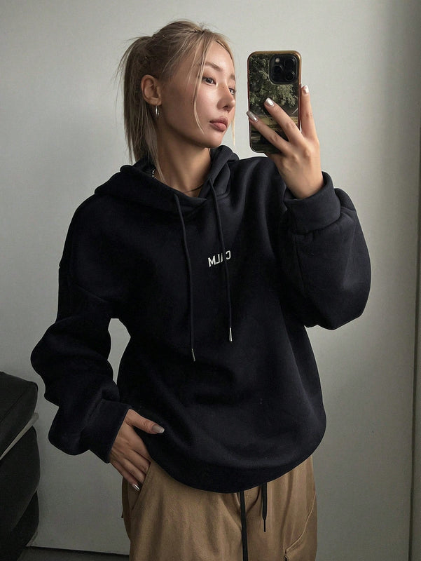 Dazy sudadera con capucha minimalista con estampado de letras para mujer, uso casual diario