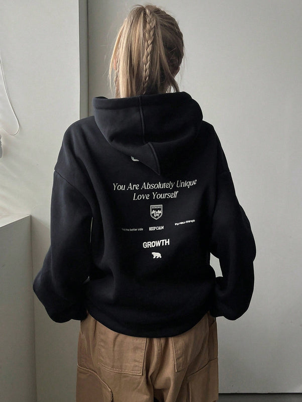 Dazy sudadera con capucha minimalista con estampado de letras para mujer, uso casual diario