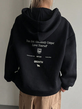 Dazy sudadera con capucha minimalista con estampado de letras para mujer, uso casual diario