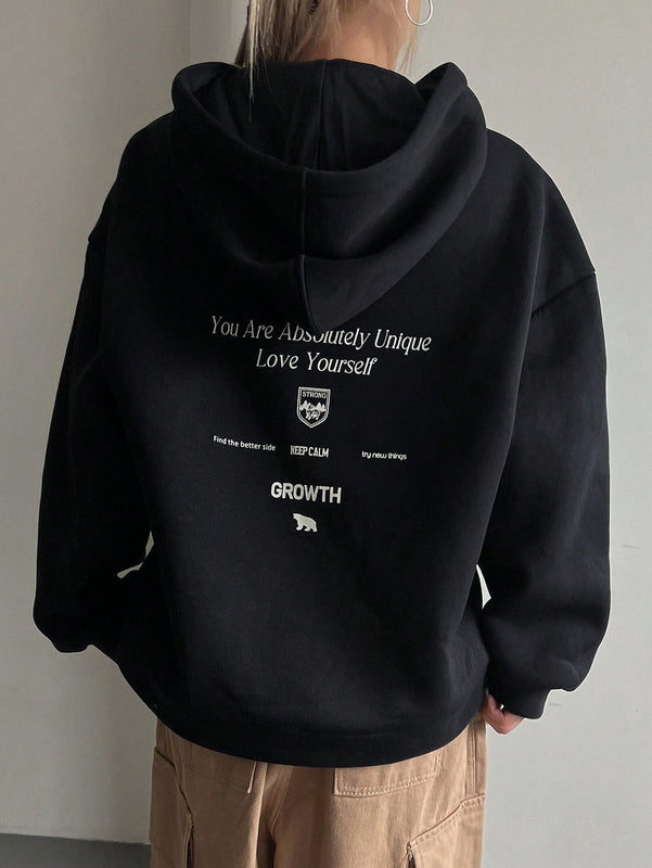 Dazy sudadera con capucha minimalista con estampado de letras para mujer, uso casual diario