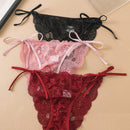 3 Piezas De Tanga De Encaje Para Mujeres Con Tirantes Laterales Y Detalles Florales, Ropa Interior