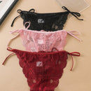3 Piezas De Tanga De Encaje Para Mujeres Con Tirantes Laterales Y Detalles Florales, Ropa Interior