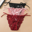 3 Piezas De Tanga De Encaje Para Mujeres Con Tirantes Laterales Y Detalles Florales, Ropa Interior