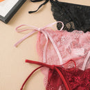 3 Piezas De Tanga De Encaje Para Mujeres Con Tirantes Laterales Y Detalles Florales, Ropa Interior