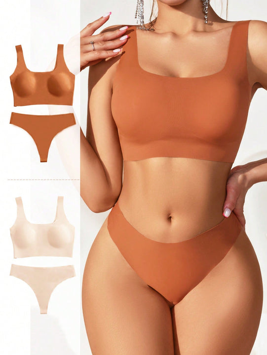 Juego De Ropa Interior Sin Costuras Para Mujer De 4 Piezas