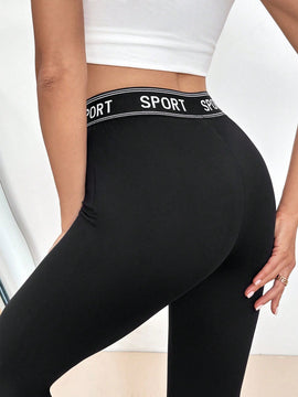 Leggings Con Estampado De Letras, Ajuste Ajustado