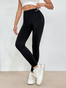 Leggings Con Estampado De Letras, Ajuste Ajustado