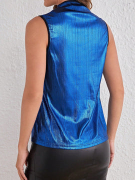 Tall Blusa Metalica Con Cuello En V Liso
