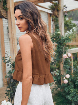VCAY Blusa Sin Mangas Con Dobladillo Con Volantes Para Mujer