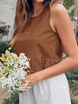 VCAY Blusa Sin Mangas Con Dobladillo Con Volantes Para Mujer