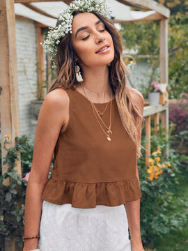VCAY Blusa Sin Mangas Con Dobladillo Con Volantes Para Mujer