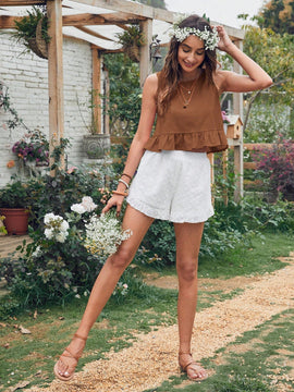 VCAY Blusa Sin Mangas Con Dobladillo Con Volantes Para Mujer