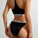 Conjunto De Bralette Y Panty Con Banda Tejida Y Diseno De Letra Impresa Para Lenceria