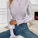 Essnce Jersey De Cuello Redondo Con Parches, Forro Transparente Con Punos Plisados