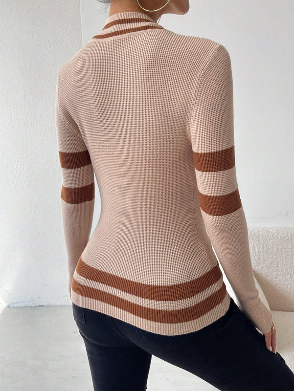 Prive Sueter Con Cuello Simulado Y Estampado De Rayas En Contraste