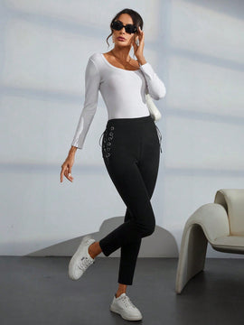 Essnce Pantalones Largos Ajustados Con Cinturon Y Cintura Para Mujer