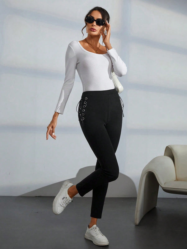 Essnce Pantalones Largos Ajustados Con Cinturon Y Cintura Para Mujer