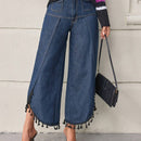 LUNE Pantalones de mujeres con flecos bajo mezclilla