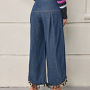 LUNE Pantalones de mujeres con flecos bajo mezclilla