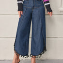 LUNE Pantalones de mujeres con flecos bajo mezclilla