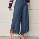 LUNE Pantalones de mujeres con flecos bajo mezclilla
