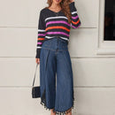 LUNE Pantalones de mujeres con flecos bajo mezclilla