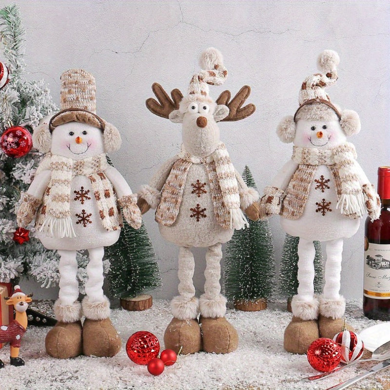 Conjunto de muñecos de nieve y renos coleccionables y estirables para Navidad - Figuras tejidas festivas para decoración navideña, decoración del hogar, 1 paquete/3 paquetes