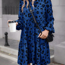 Vestido Con Cuello De Muneca De Parches Con Mangas De Farol Y Diseno De Estampado De Leopardo