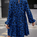 Vestido Con Cuello De Muneca De Parches Con Mangas De Farol Y Diseno De Estampado De Leopardo