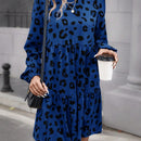 Vestido Con Cuello De Muneca De Parches Con Mangas De Farol Y Diseno De Estampado De Leopardo