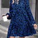 Vestido Con Cuello De Muneca De Parches Con Mangas De Farol Y Diseno De Estampado De Leopardo