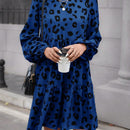 Vestido Con Cuello De Muneca De Parches Con Mangas De Farol Y Diseno De Estampado De Leopardo