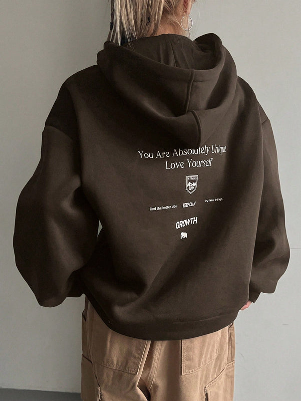 Dazy sudadera con capucha minimalista con estampado de letras para mujer, uso casual diario