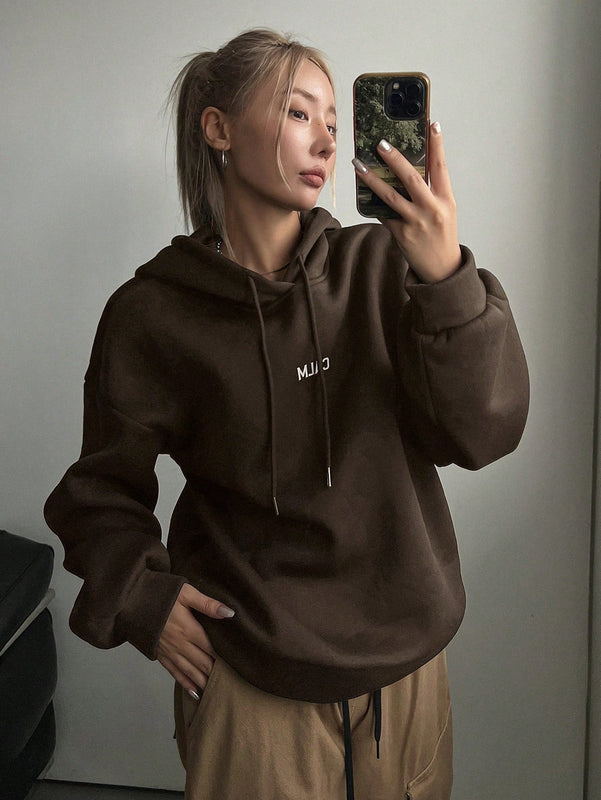 Dazy sudadera con capucha minimalista con estampado de letras para mujer, uso casual diario