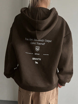 Dazy sudadera con capucha minimalista con estampado de letras para mujer, uso casual diario